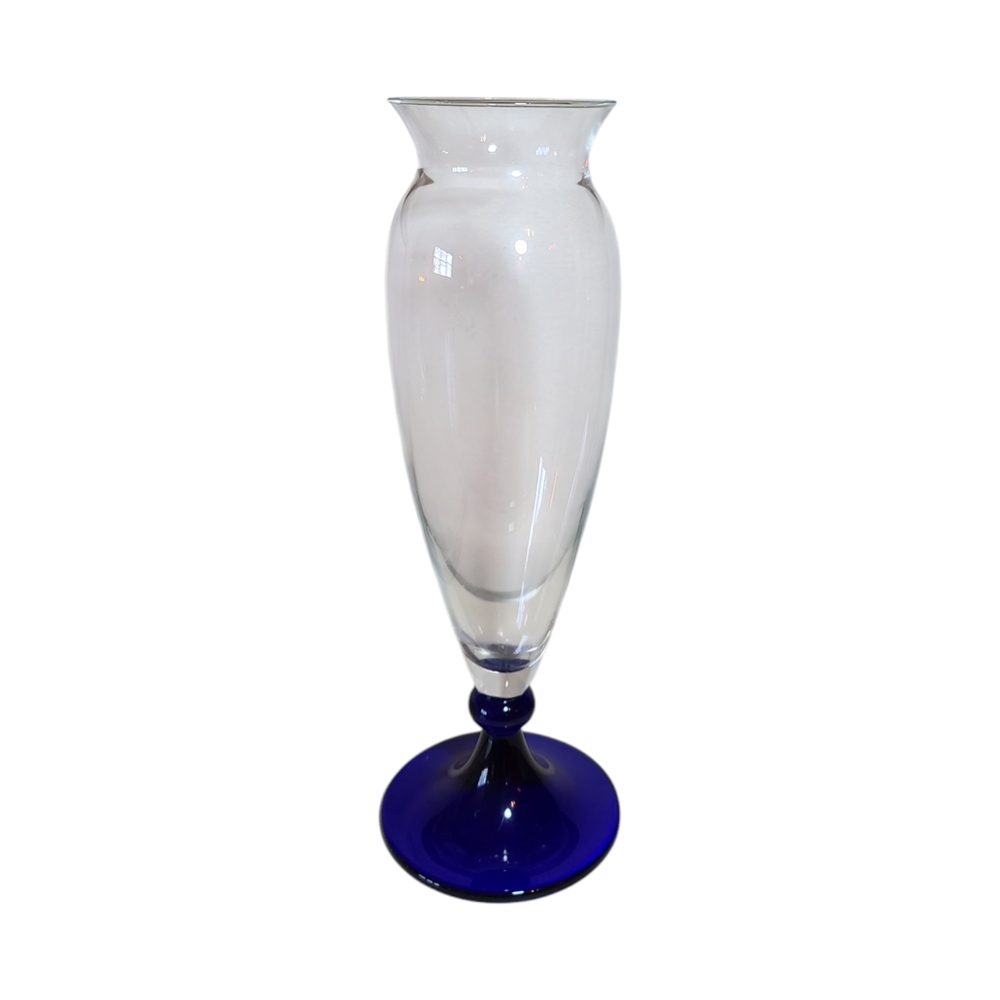 10 inch Glass Vase With Cobalt Blue Base